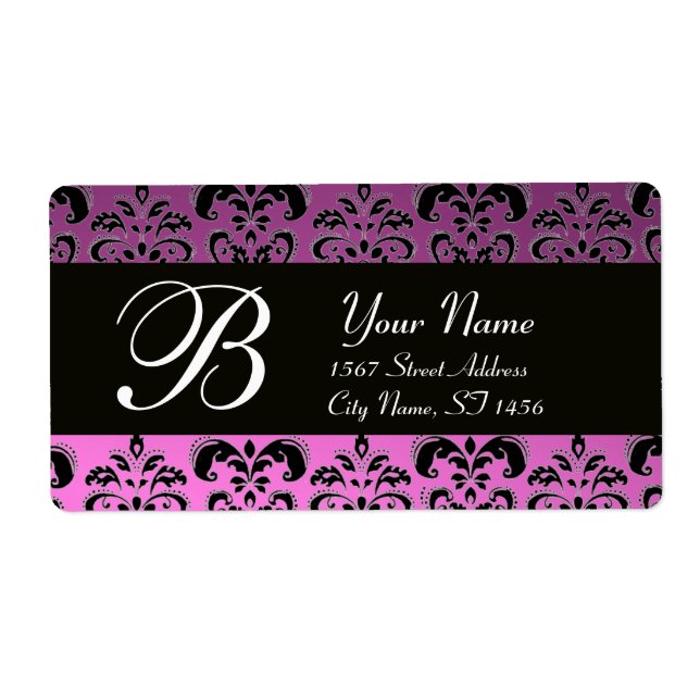 MONOGRAMME BLACK PURPLE LILAC DAMASK (Devant)