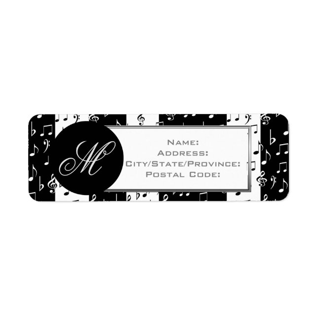 Monogramme Black & White Musical Stripes Étiquette (Devant)