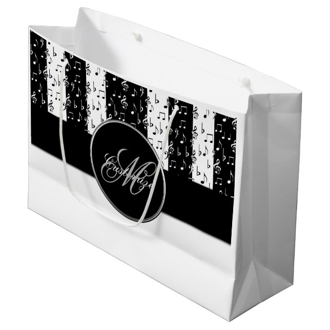 Monogramme Black & White Musical Stripes Grand Sac (Devant Angle)