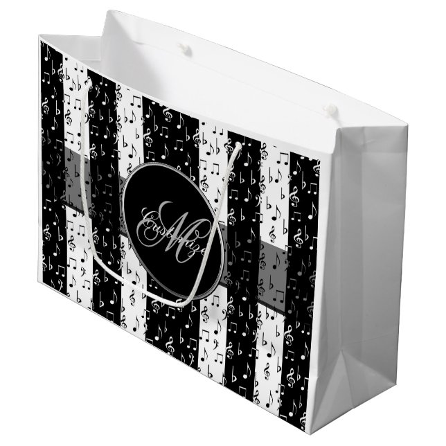 Monogramme Black & White Musical Stripes Grand Sac (Devant Angle)