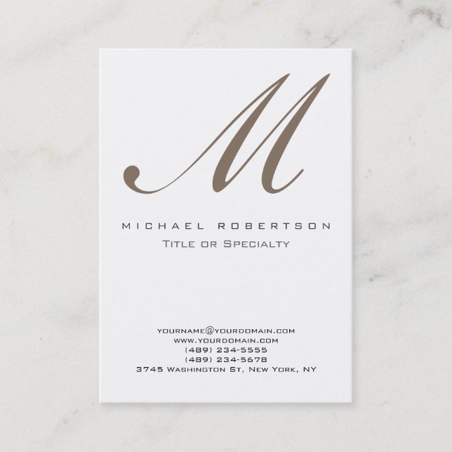 Monogramme Blanc Beige Carte de visite unique Chub (Devant)