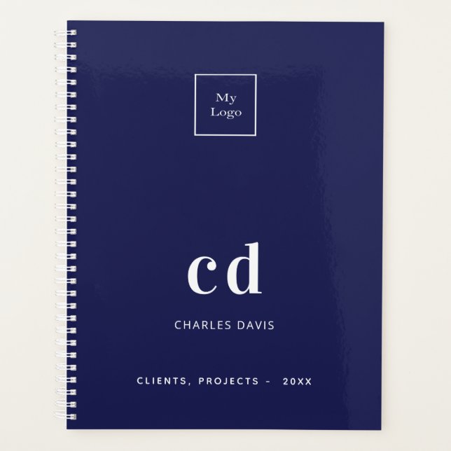 Monogramme blanc bleu marine logo commercial 2026 (Devant)