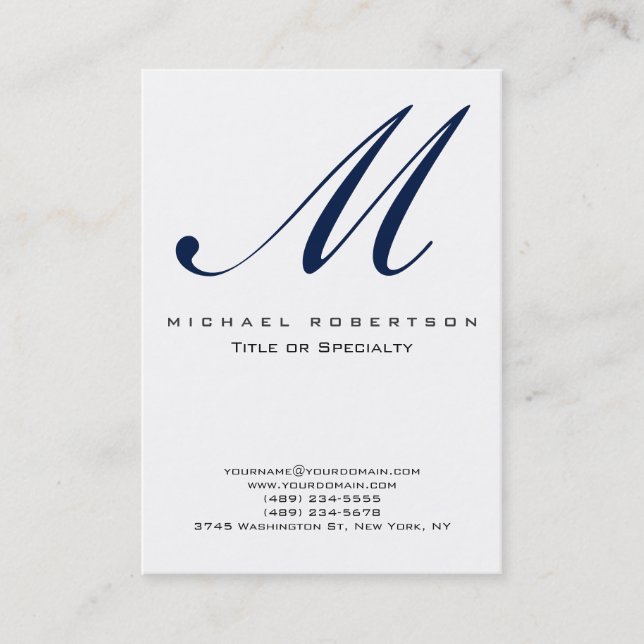 Monogramme Blanc Bleu Unique Carte de visite Chubb (Devant)
