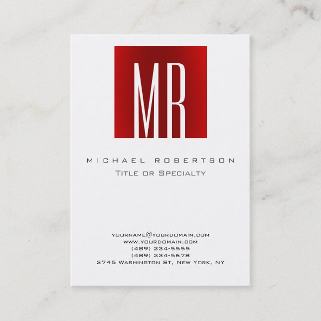 Monogramme blanc Carte de visite rouge tendance (Devant)