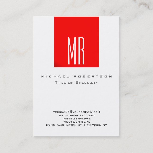 Monogramme blanc couleur rouge Carte de visite (Devant)