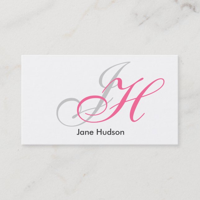 Monogramme blanc gris noir Carte de visite simple (Devant)
