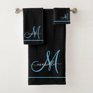 Monogramme blanc initial bleu Nom du script