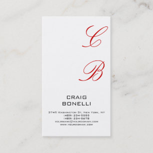 Monogramme blanc noir Carte de visite rouge modern