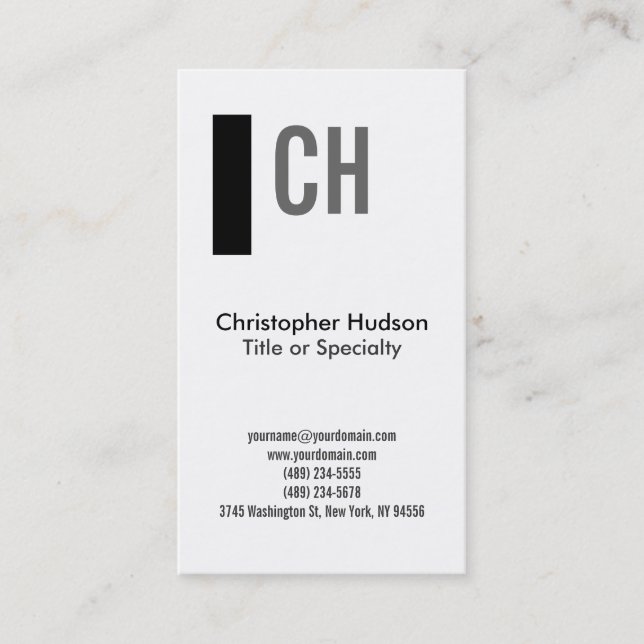 Monogramme blanc noir Carte de visite simple (Devant)