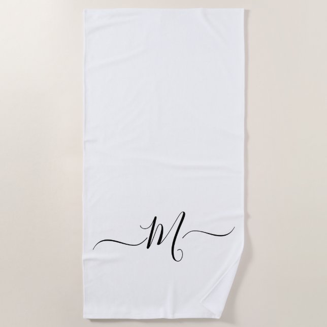 Monogramme blanc noir moderne Première serviette d (Devant)