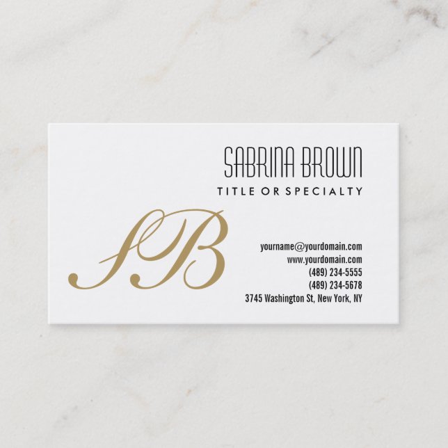 Monogramme Blanc Noir Or Consultant Carte de visit (Devant)
