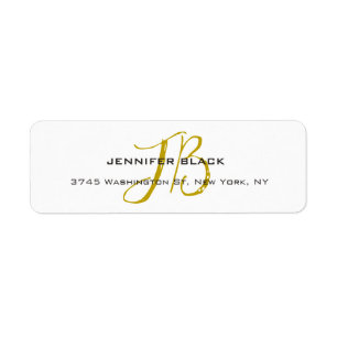 Monogramme blanc or couleur plaine minimaliste mod