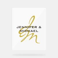 Monogramme blanc or couleur plaine minimaliste mod
