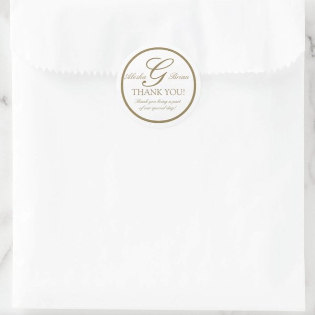 Monogramme Blanc Or G Mariage Faveur Stickers (Créateur téléchargé)