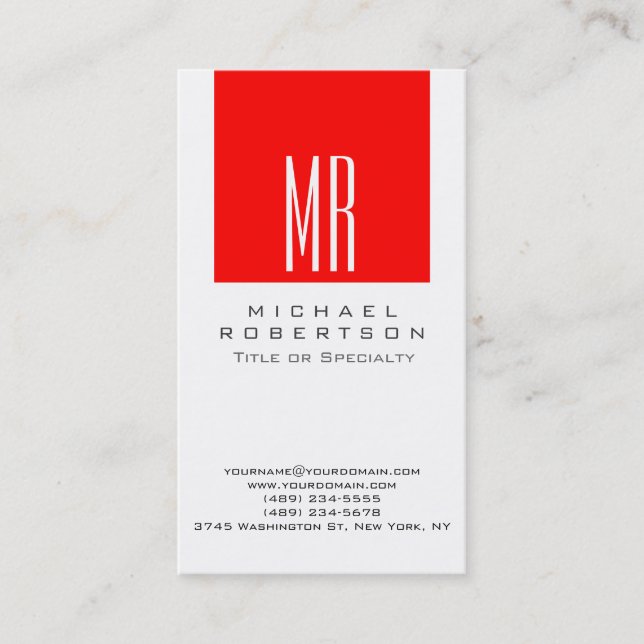 Monogramme Blanc Rouge Carte de visite de la profe (Devant)
