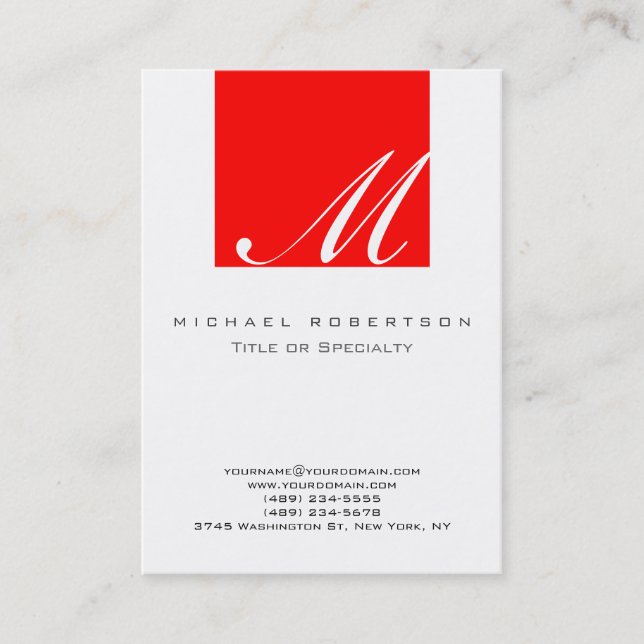 Monogramme Blanc Rouge Grille Grand Carte de visit (Devant)