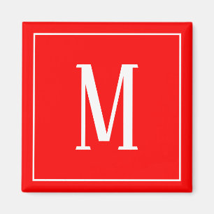 Monogramme blanc sur aimant Carré rouge