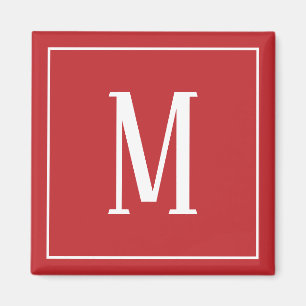 Monogramme blanc sur aimant Carré rouge foncé