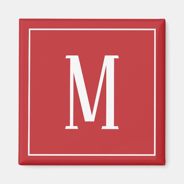 Monogramme blanc sur aimant Carré rouge foncé (Devant)
