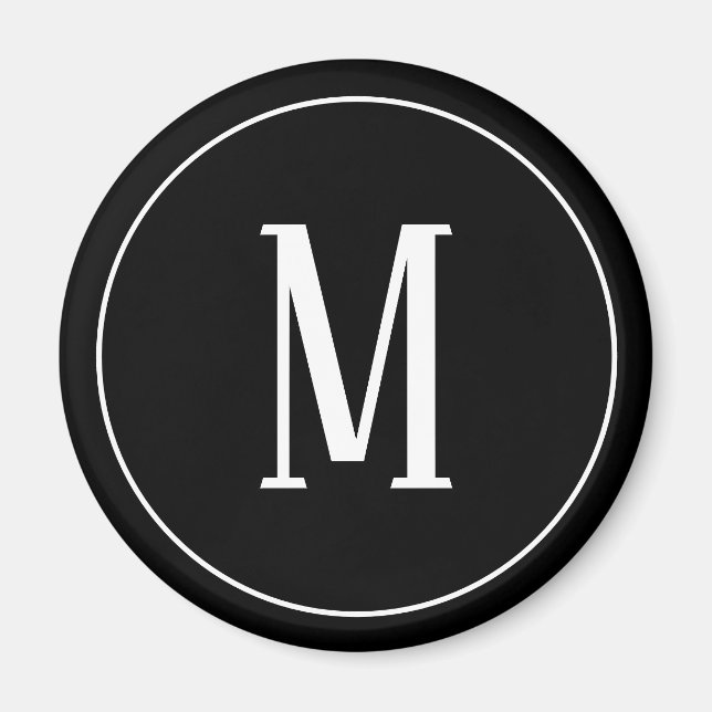 Monogramme blanc sur aimant rond noir (Devant)
