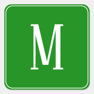 Monogramme blanc sur Sticker Carré vert