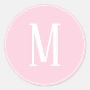 Monogramme blanc sur Sticker rond rose clair