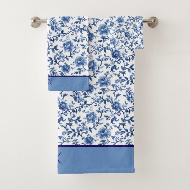 Monogramme Bleu Blanc Floral Toile Chinoiserie (En situation)