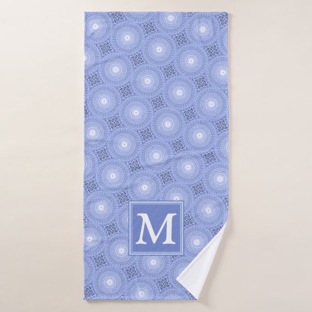 Monogramme bleu cercles motif (Serviette de bain)