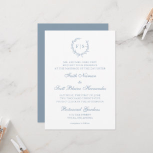 Monogramme bleu clair traditionnel Invitation à la