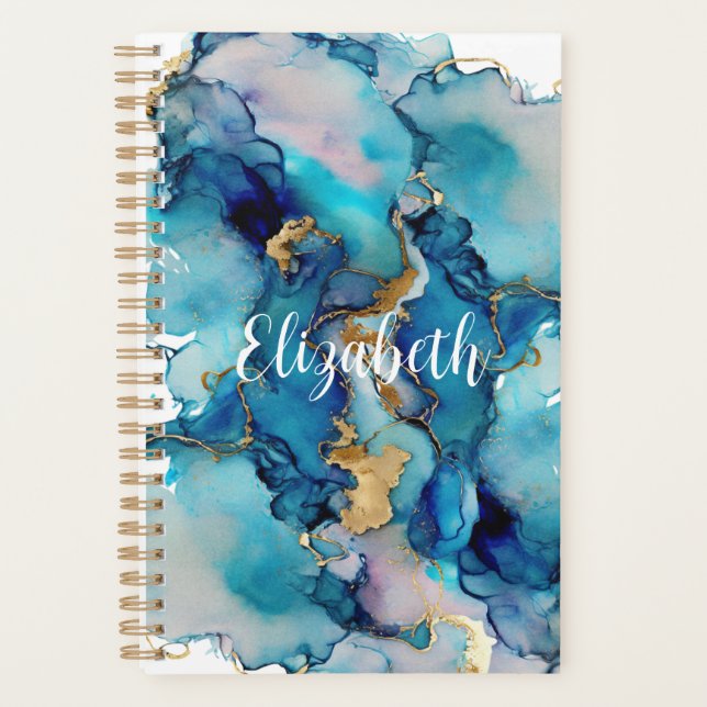Monogramme Bleu Doré Lavage Aquarelle Abstraite (Devant)