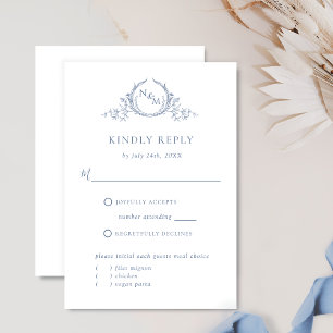 Monogramme Bleu Dusty Chic, Avec /Sans Repas RSVP