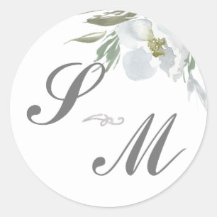 Monogramme bleu Dusty Mariage Favor Sticker