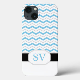 Monogramme bleu et gris Chevron iPad 2/3/4 Coque