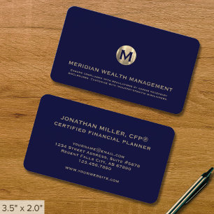 Monogramme bleu et or Carte de visite financier