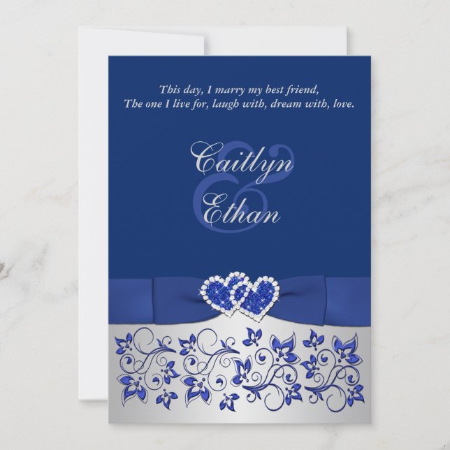 Monogramme bleu, Faire-part de mariage floral arge (Devant)