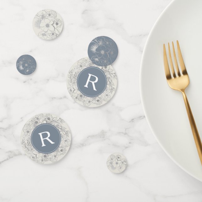 Monogramme bleu foncé Mariage Confetti (Groupe)