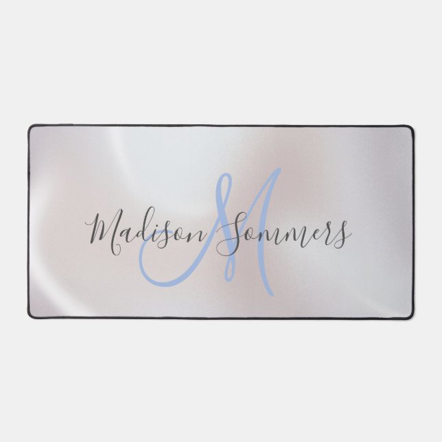 Monogramme bleu Iridescente Pearlescent Desk Mat (Recto)