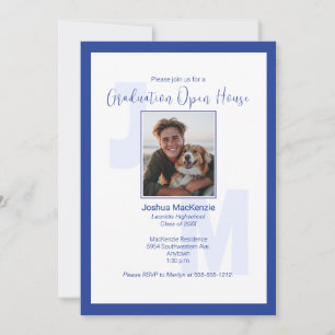 Monogramme bleu moderne - Invitation de diplôme ph