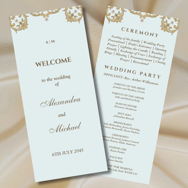 Monogramme bleu Pearl Vintage Wedding Programme (Créateur téléchargé)