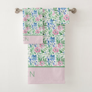 Monogramme Bleu rose Blanc Vert Cottage Coeur