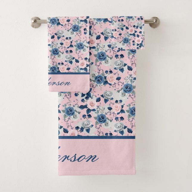 Monogramme bleu rose Floral Rose Élégant cadeau (En situation)