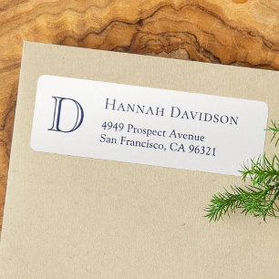 Monogramme bleu simple Adresse de retour initiale