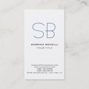 Monogramme bleu unique Carte de visite blanc mou