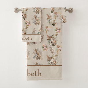 Monogramme Boho Beige Brown Botanique Grass Floral