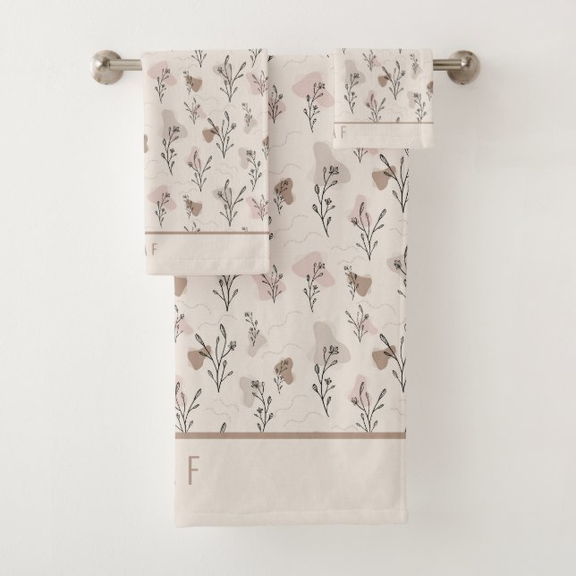 Monogramme Boho Beige Crème Brun Rose Botanique  (En situation)