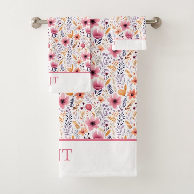 Monogramme Boho Fleurs sauvages rose violet orange (En situation)