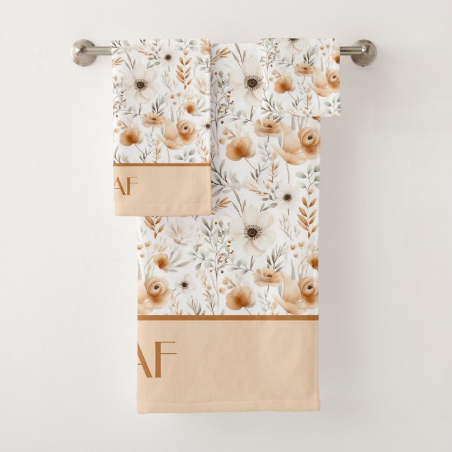 Monogramme Boho Floral Marron Beige Gris Botanique (En situation)