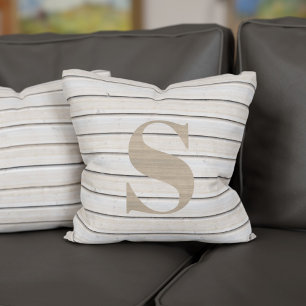 Monogramme Bois rustique Look Oreiller Beige