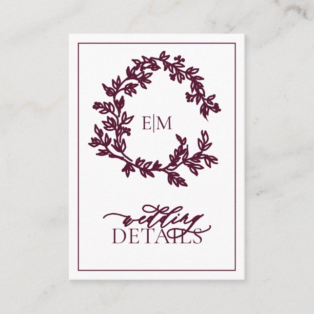 Monogramme Bourgogne Détails du Mariage Carte de b (Devant)