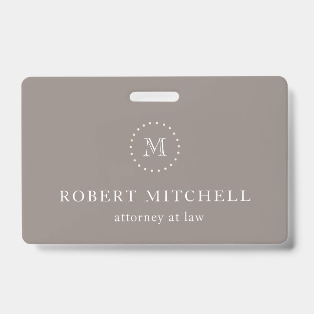 Monogramme Brown Élégant Badge Professionnel (Avant)
